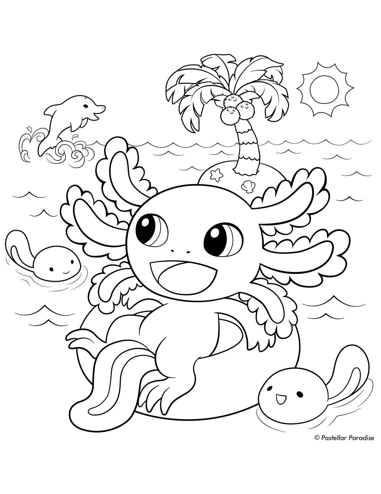 Axolotl beach coloring page by saltyseastella on