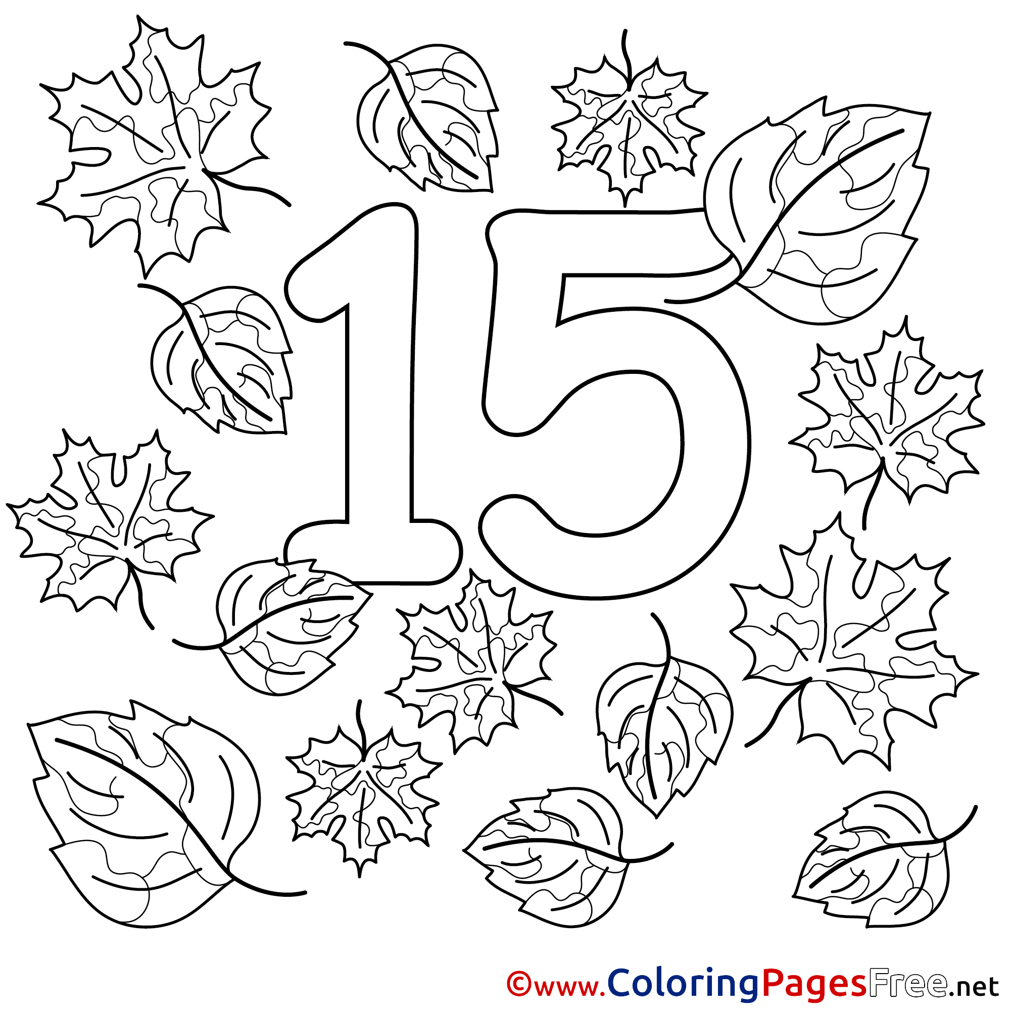 Leaves numbers colouring sheet free