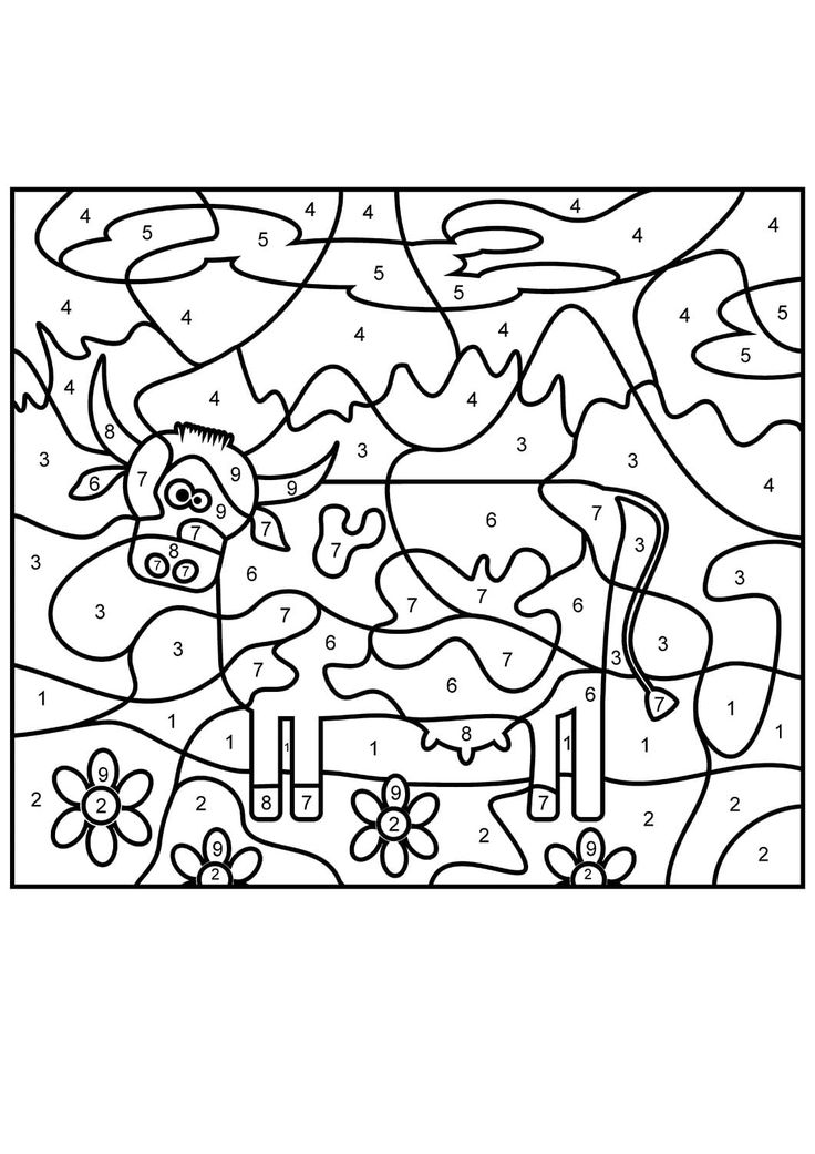 Coloring page by numbers with a drawing of a cow coloring pages color drawings