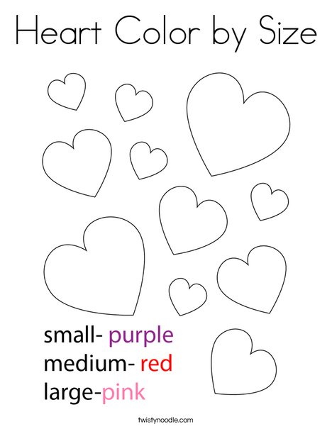 Heart color by size coloring page