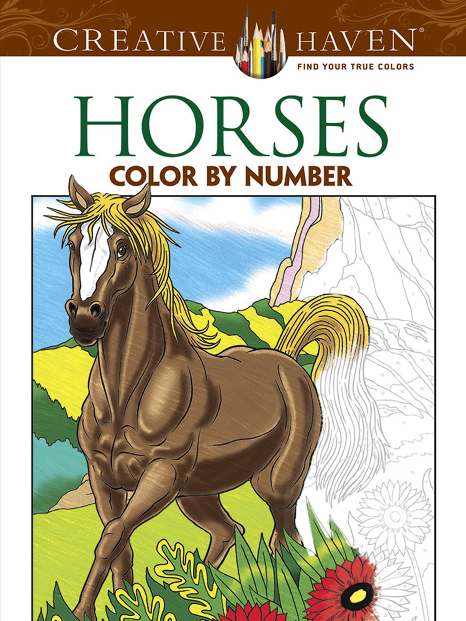 Creative haven coloring books horses color by number coloring book paperback
