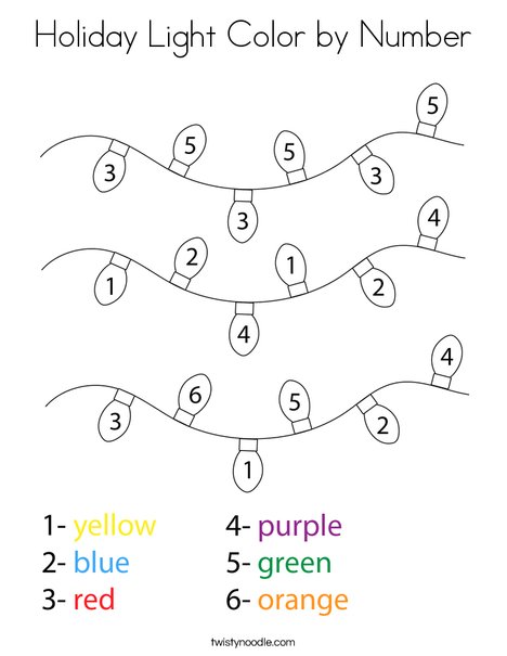 Holiday light color by number coloring page