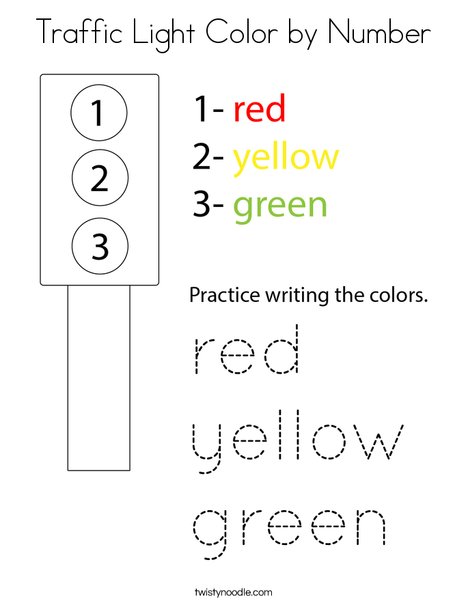 Traffic light color by number coloring page