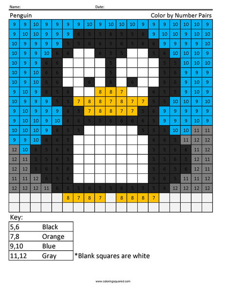 Penguin number pairs coloring