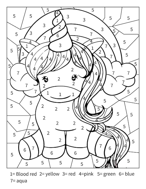 Premium vector unicorn color by number coloring page