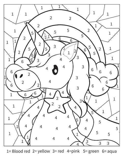 Premium vector unicorn color by number coloring page