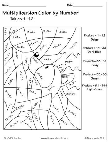 Multiplication color by number â the wolf â tims printables