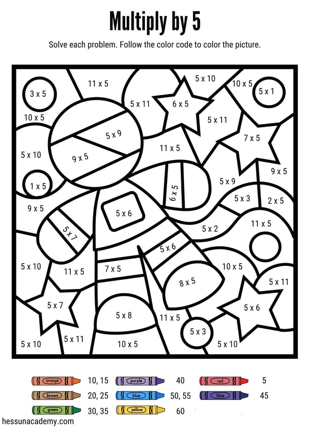 Free multiplication color by number worksheets story