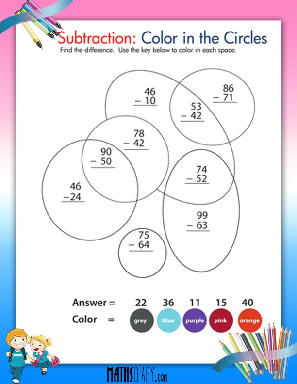 Subtraction and coloring worksheets