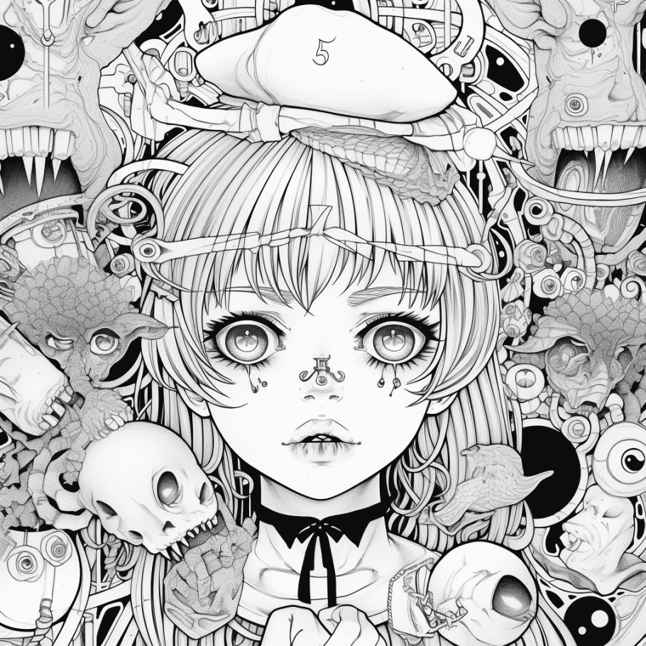 Adult printable coloring pages free creepy kawaii anime dark fantasy printable coloring book sheets
