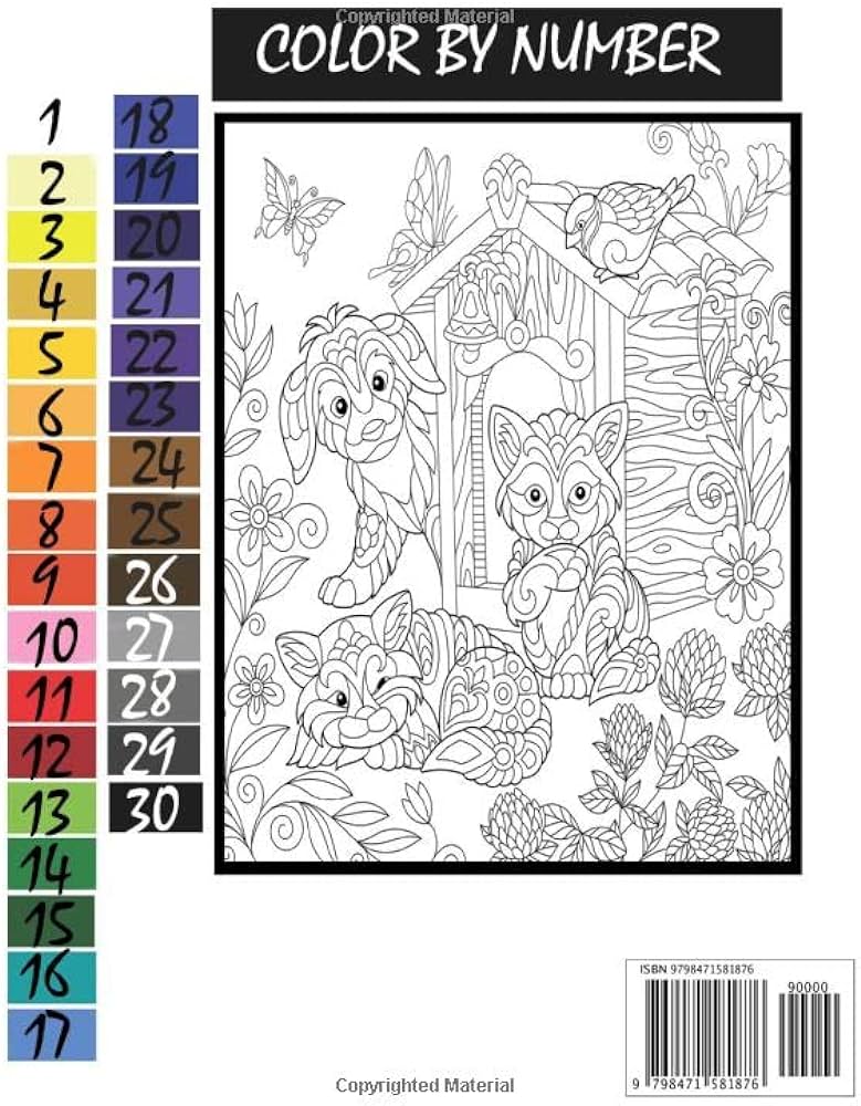 Playful puppies color by number an adult coloring book with fun easy and relaxing coloring pages color by number coloring books for adults books coloring books