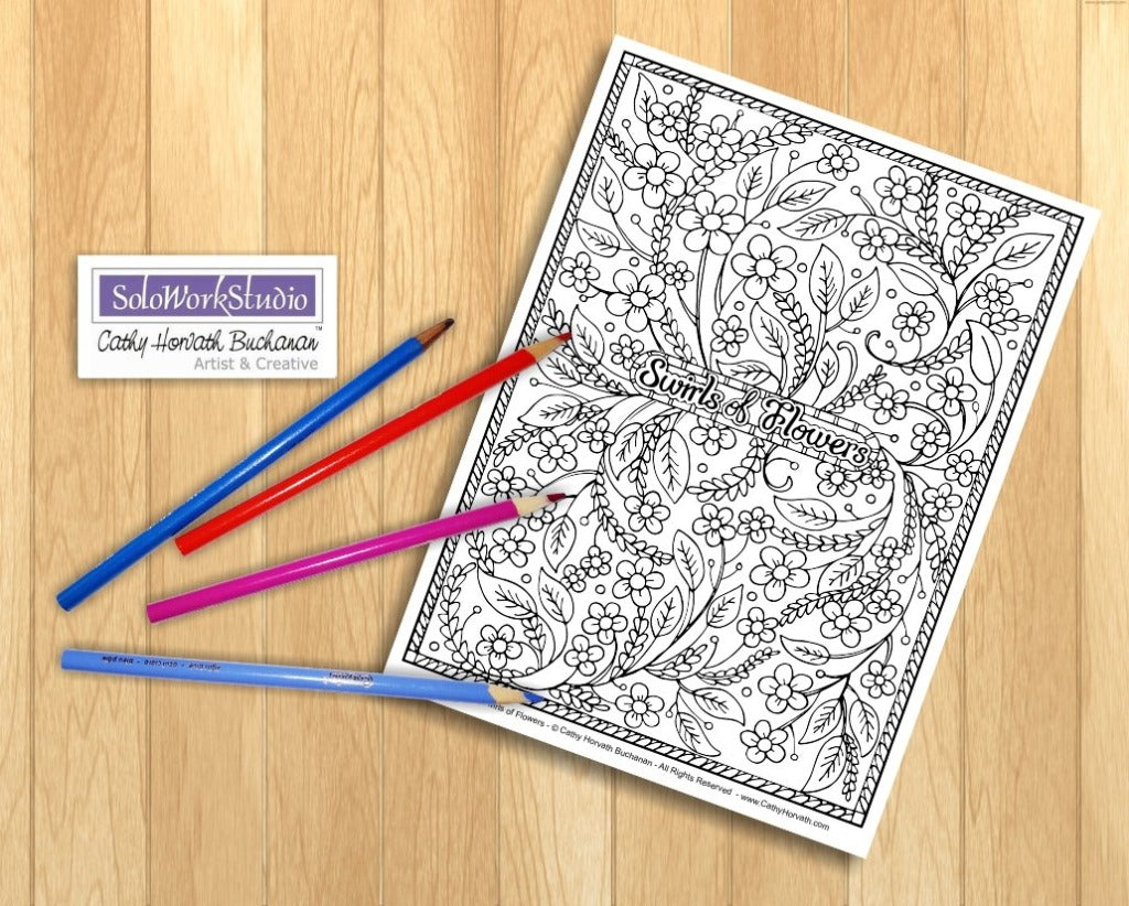 Flower doodle art coloring pages pack pdf download printable â soloworkstudio