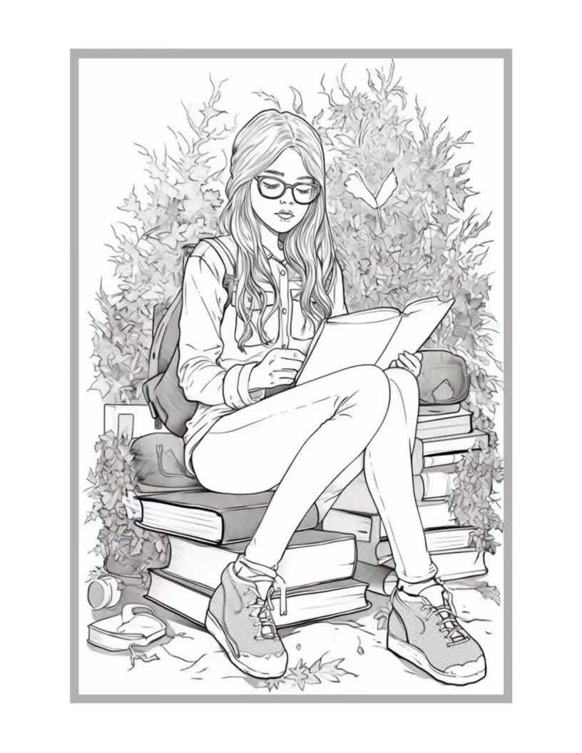 Kdp interior highschool teenage girls coloring pages x printable pdf young women greyscale colouring sheets for adults