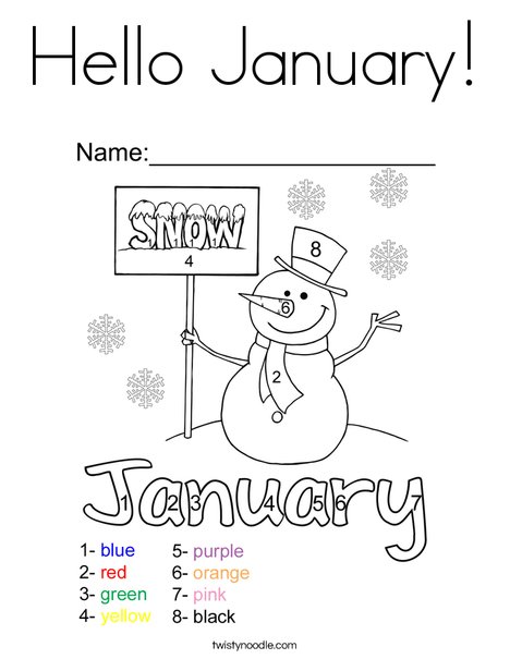 Hello january coloring page