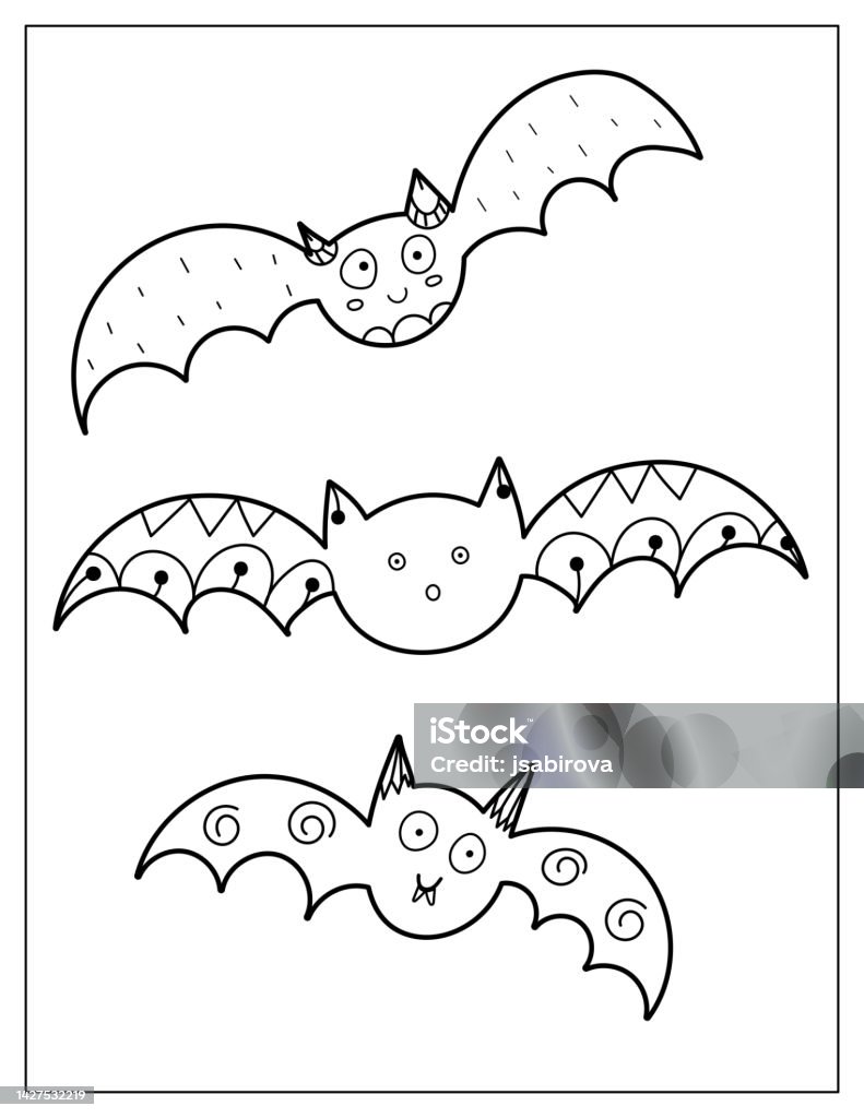 Halloween coloring page with cute bats spooky characters print for coloring book stock illustration