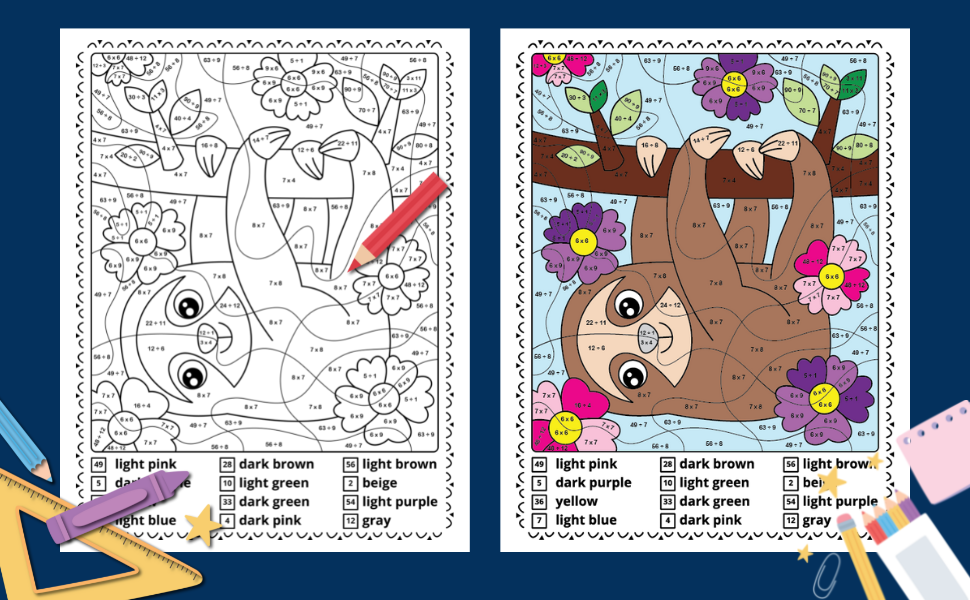 Color by number multiplication and division math coloring book for kids meducolara books