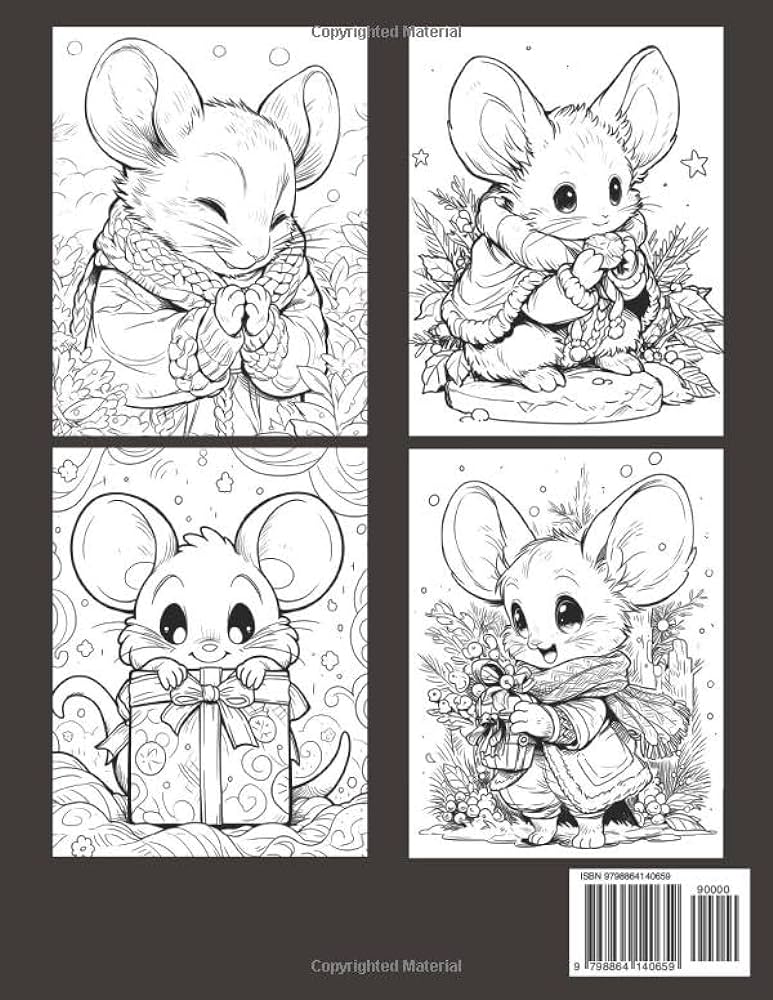 Christmas mouse coloring book cute mouse coloring pages with magic winter illustrations for kids and adults relaxation lilly heath books