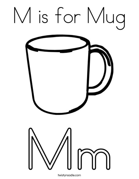 M is for mug coloring page
