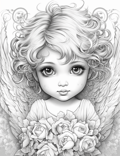 Free angel baby grayscale coloring pages printable for adults kids pd â coloring
