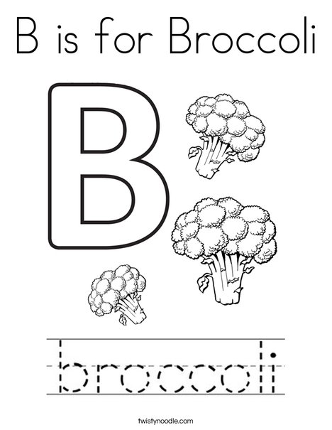 B is for broccoli coloring page