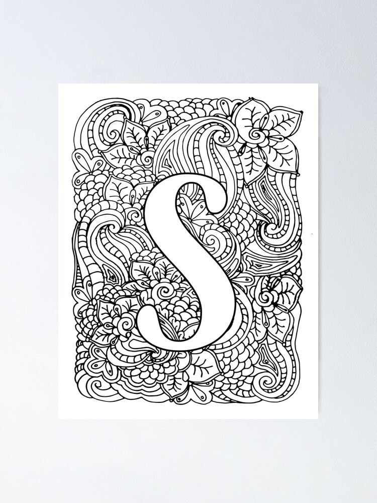Adult coloring page monogram letter s poster for sale by mamasweetea