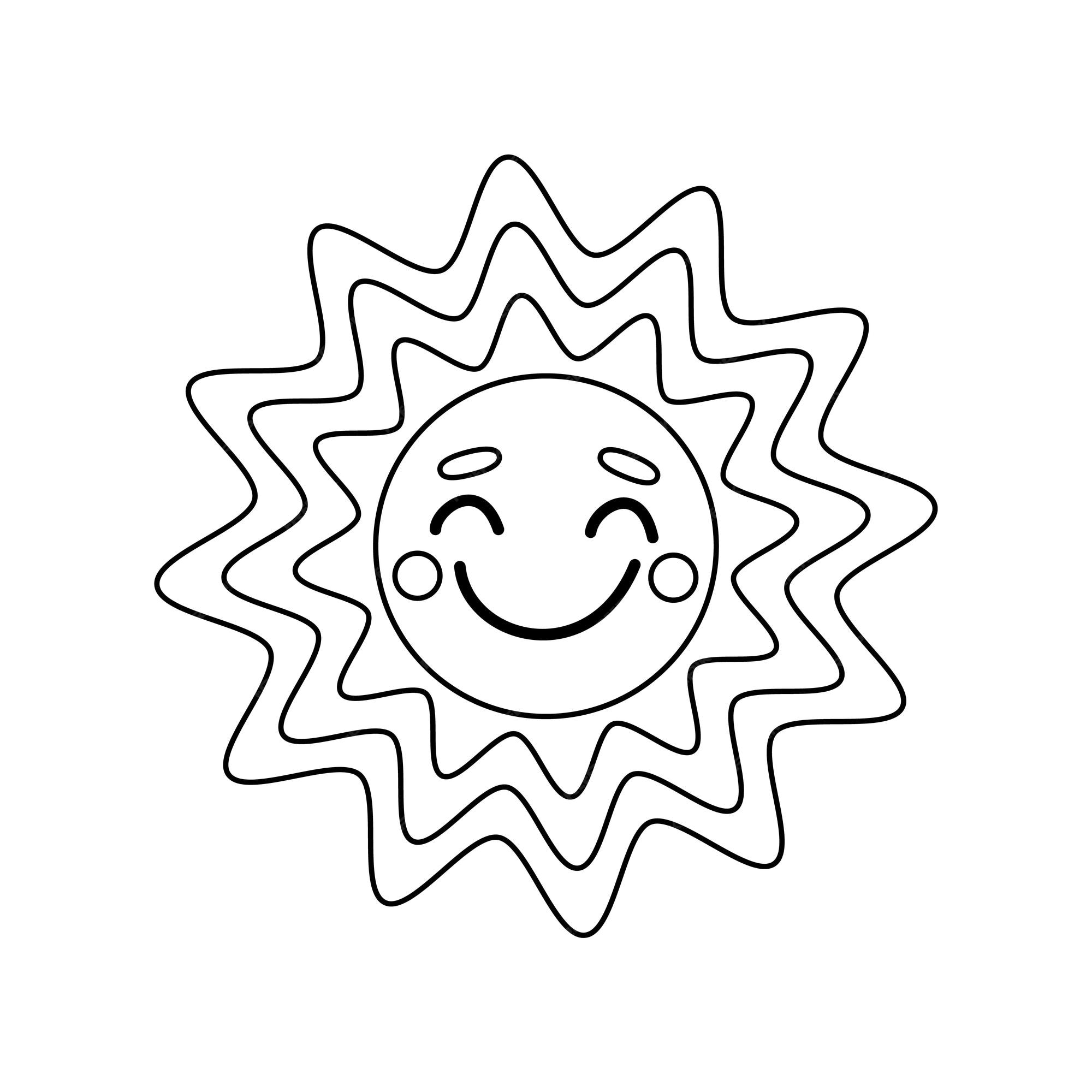 Premium vector sun smiling sun coloring page black and white cute cartoon sun vector