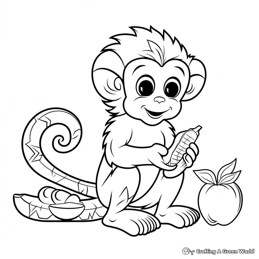 Monkey with banana coloring pages
