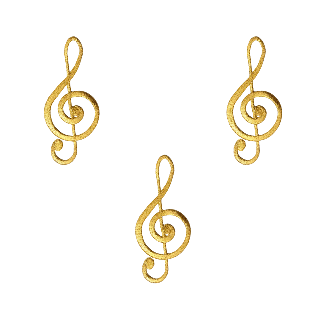 Large metallic gold treble clef iron on patch applique
