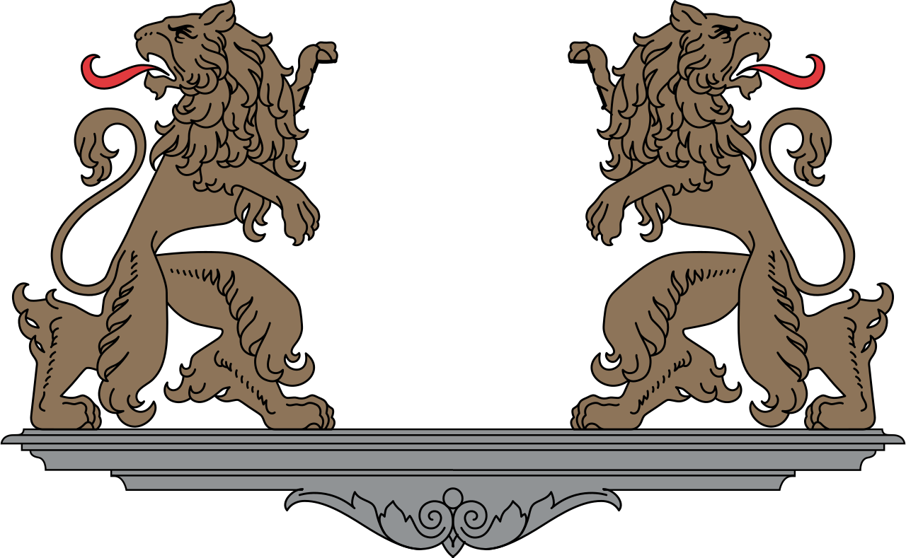 Filetwo gold lions on a grey plinth