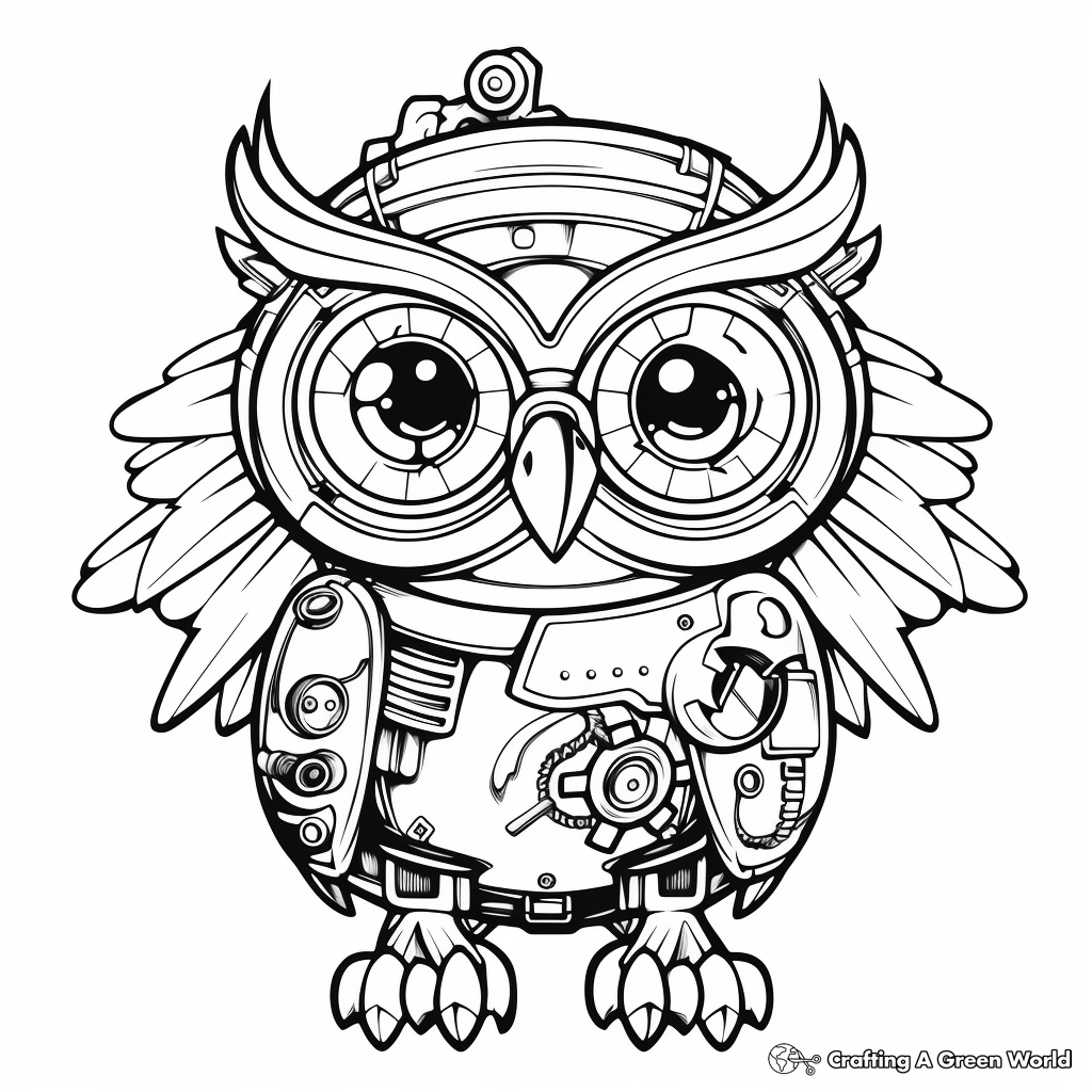 Steampunk owl coloring pages