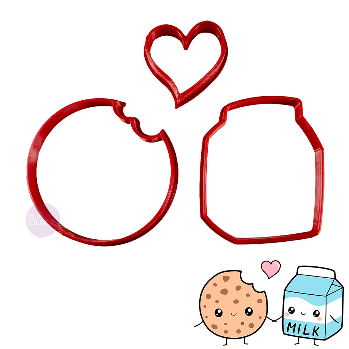 Set cortadores plãsticos pareja leche y galleta