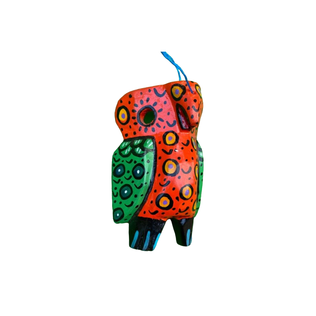 Handcarved guatemalan folk art colorful orange green bird wall mask whimsical decor