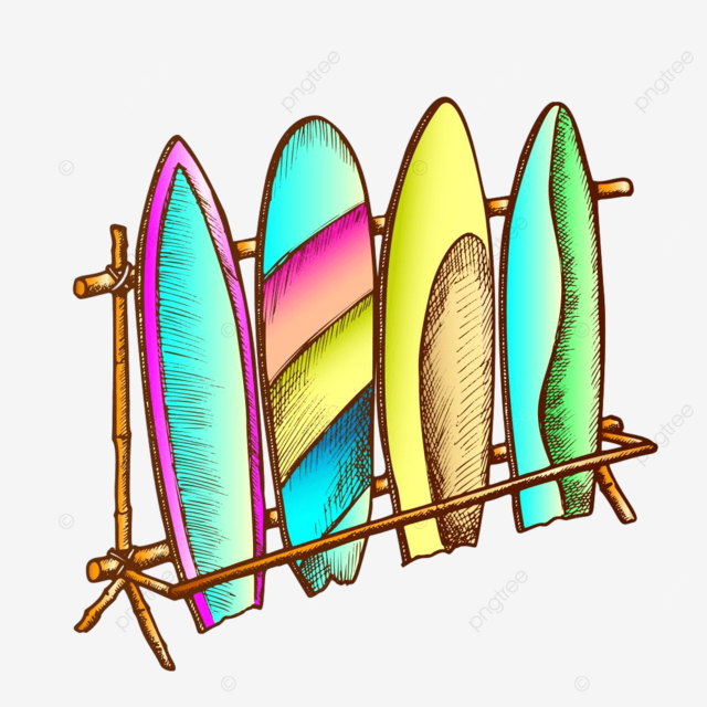 Surfboard color clipart png images surfboards in different design on rack color vector activity template surfing png image for free download