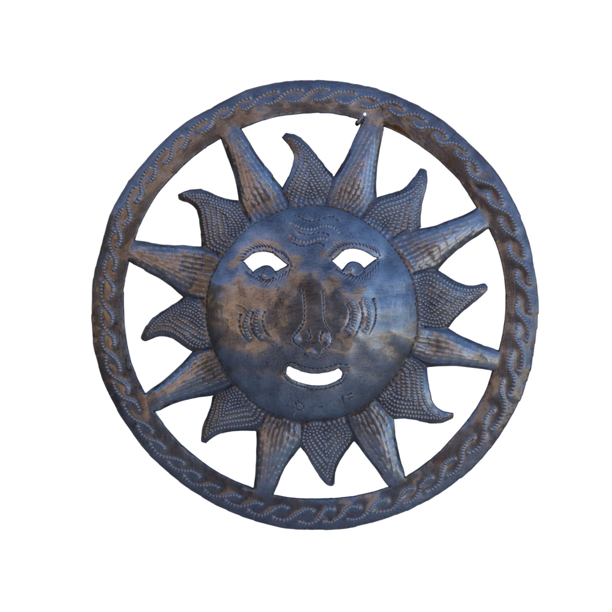 Handcrafted haitian metal art sun in a circle frame patio sun garden sun sunny day