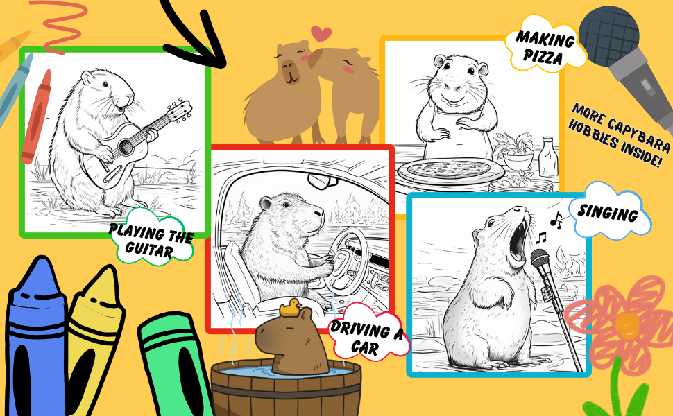 Capybara fun time coloring book biking cooking and hilarious adventures capybara illustrations hobbies fun time best for gift kw hb by books