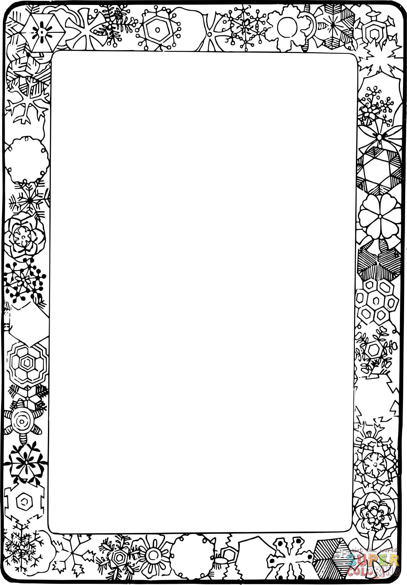 Vintage snowflake frame coloring page free printable coloring pages