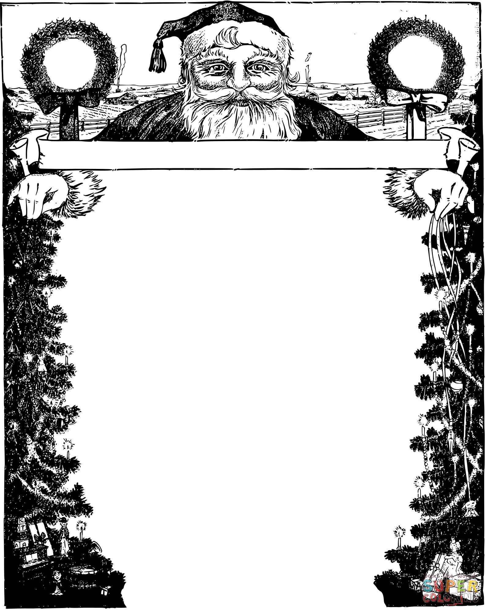 Vintage santa xmas frame coloring page free printable coloring pages