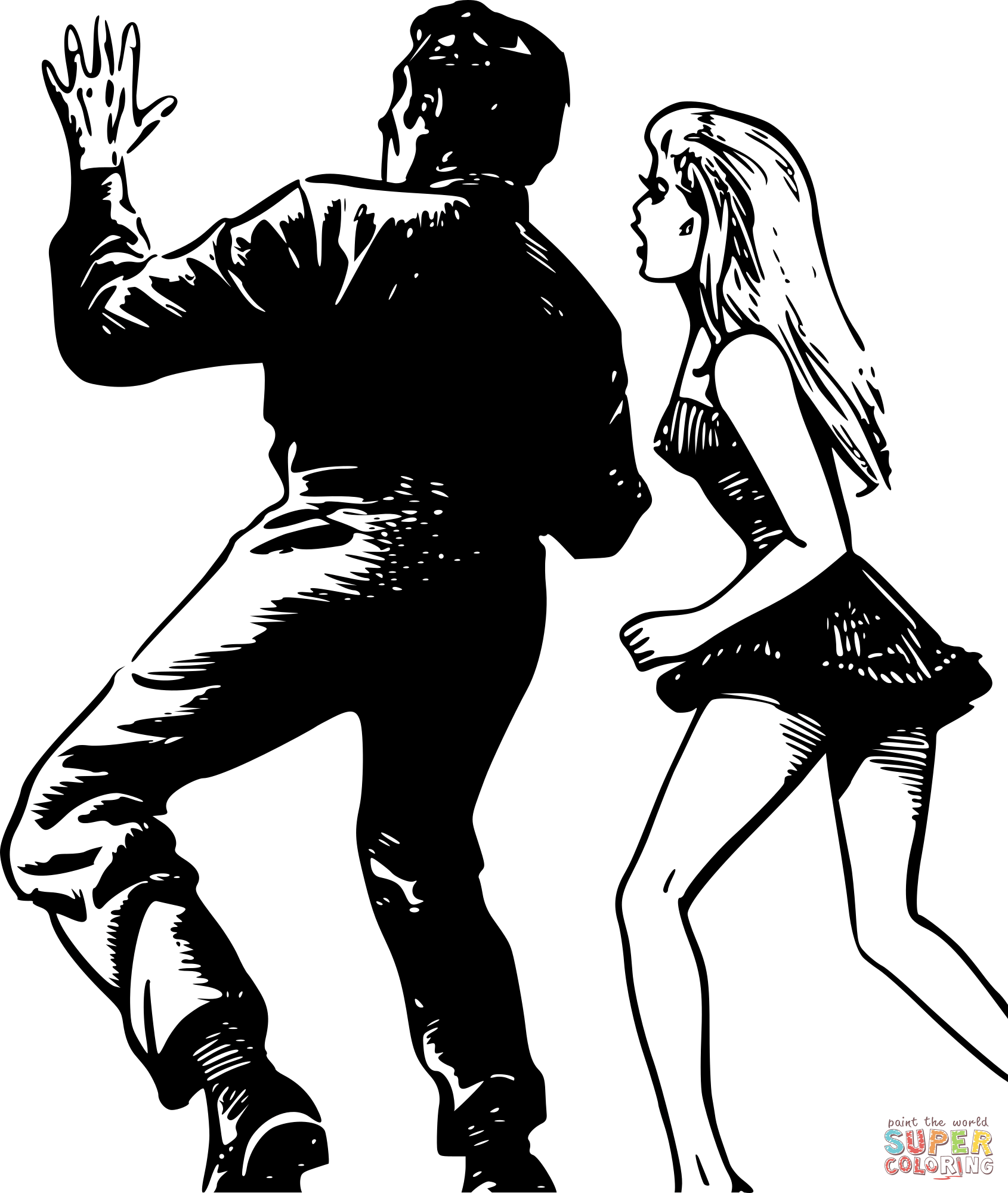 Vintage horror couple coloring page free printable coloring pages