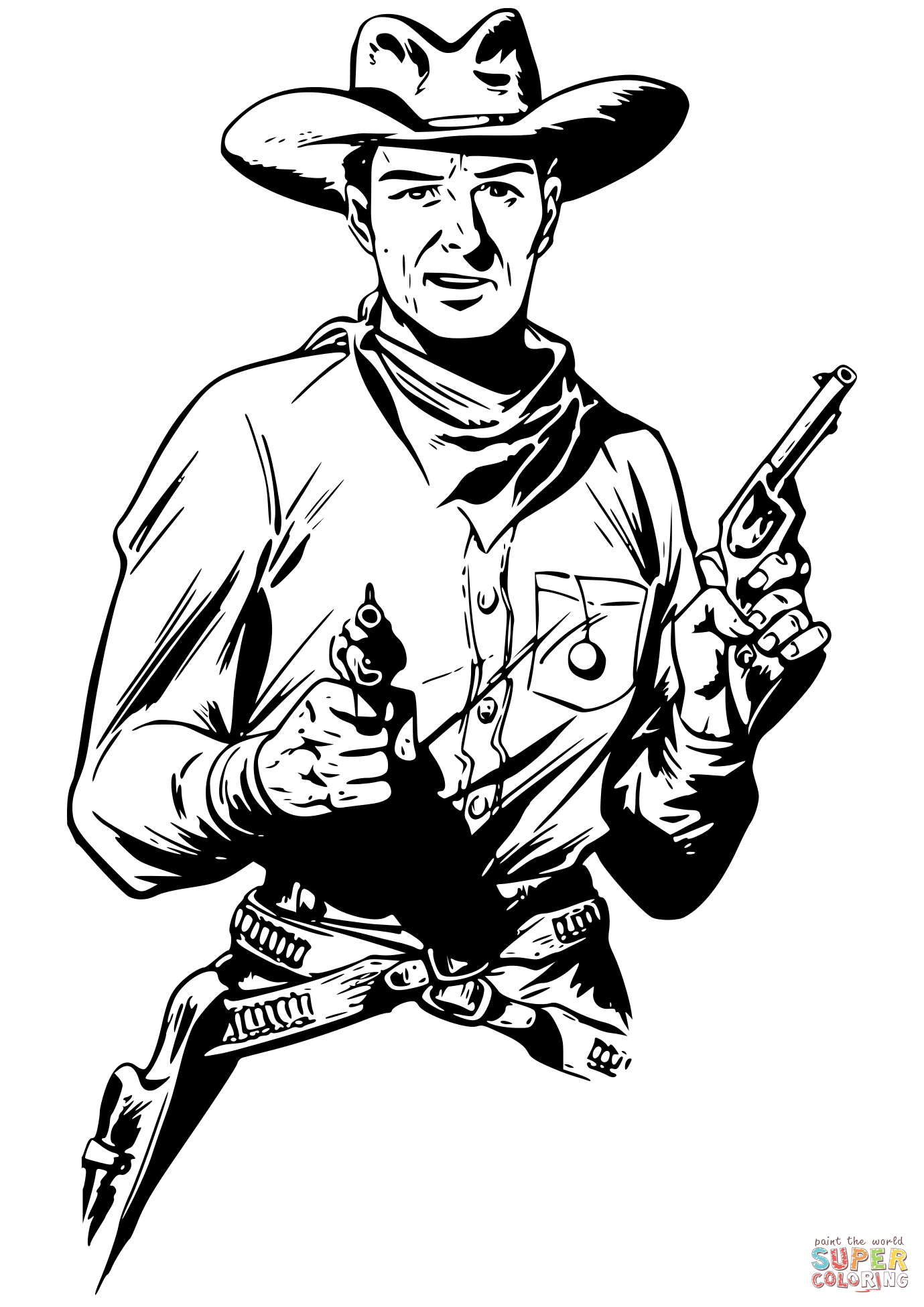 Cowboy with two guns coloring page free printable coloring pages