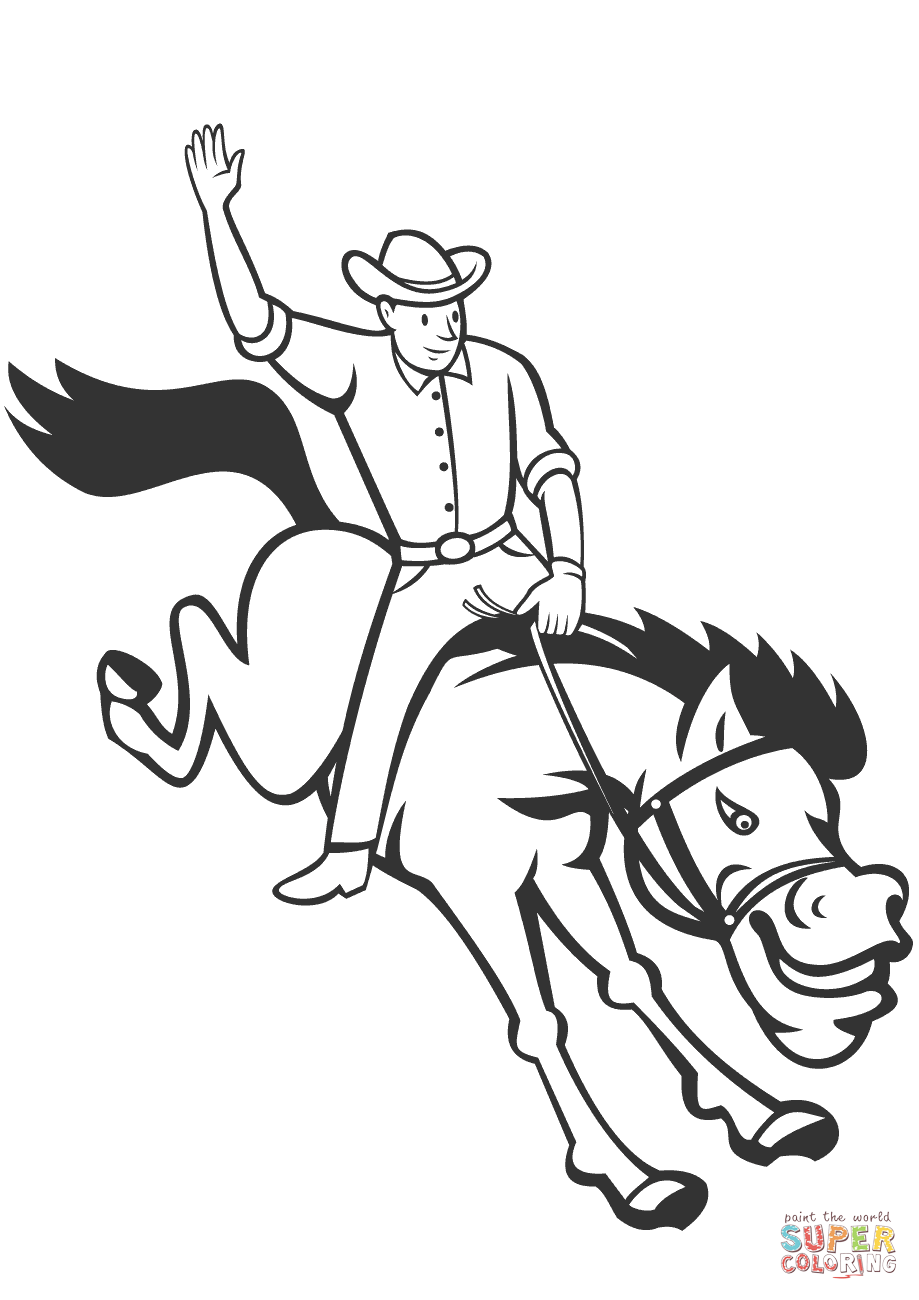 Rodeo cowboy riding bucking bronco coloring page free printable coloring pages