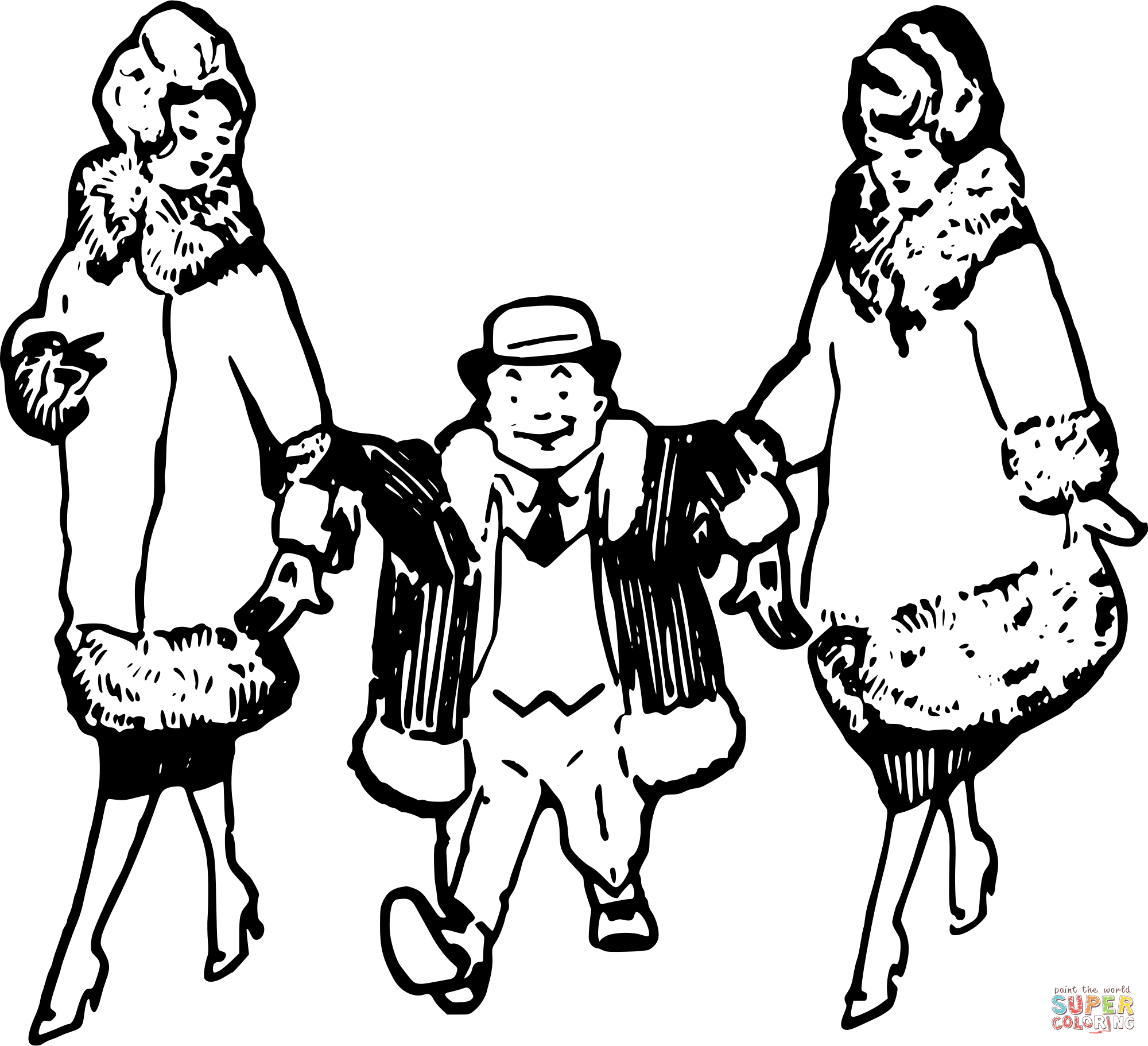 Vintage man with two ladies coloring page free printable coloring pages