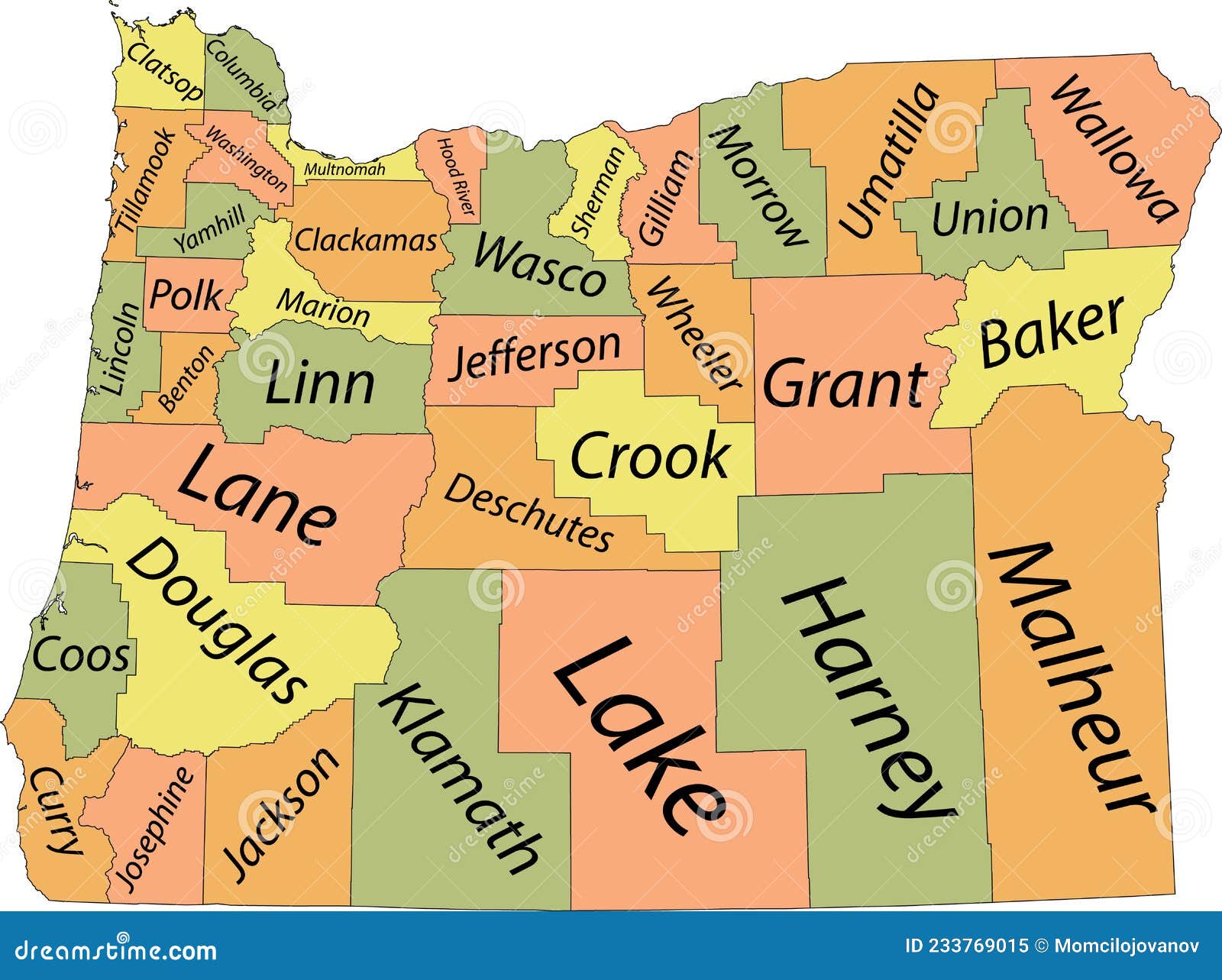 Mapa de condados pastel de oregon usa ilustraciãn del vector