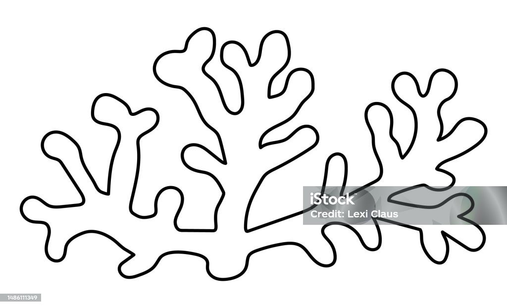 Vector black and white coral icon under the sea line illustration with cute seaweeds ocean plant clipart cartoon underwater or marine clip art or coloring page for children stock illustration