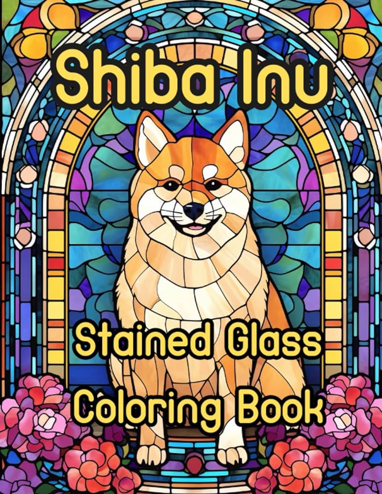 Shiba inu stained glass window loring book for adultsteens a delightful journey of canine charm glorious glass paws thomas laurence books