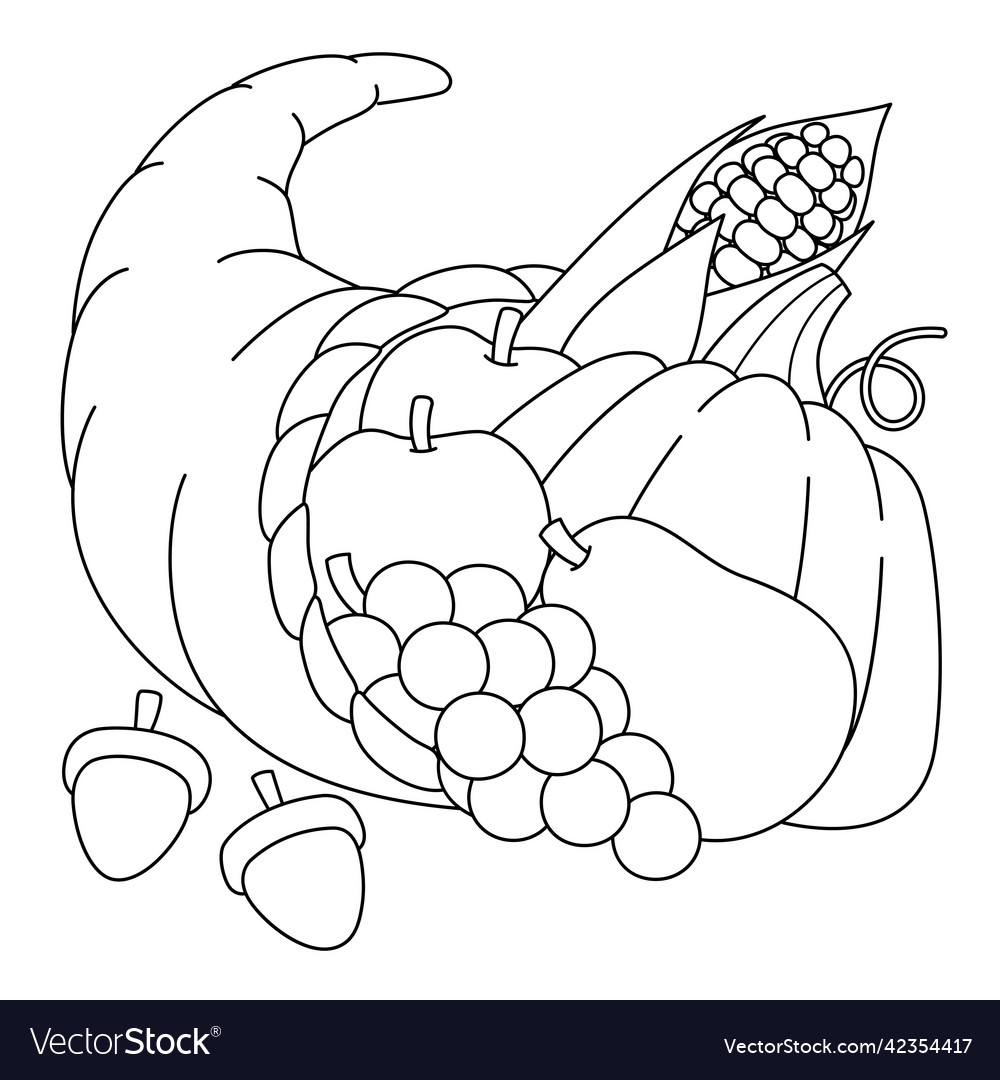 Thanksgiving cornucopia coloring page for kids vector image