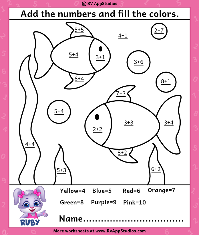 Color by adding numbers worksheets free printable worksheets