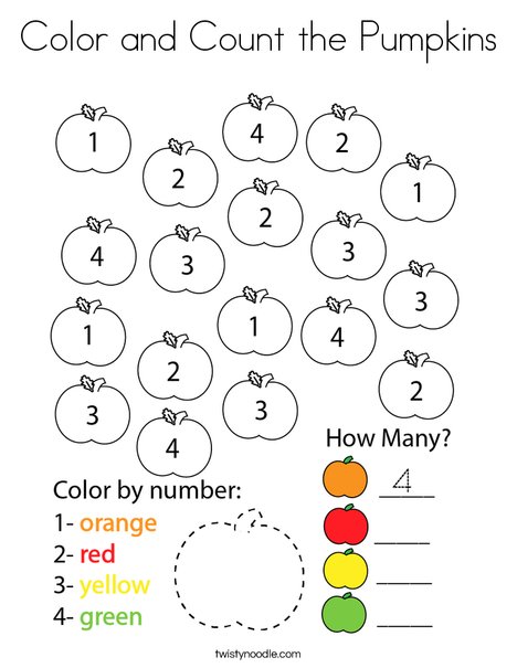 Color and count the pumpkins coloring page
