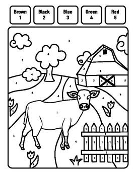 Cow color by number coloring worksheet for ages