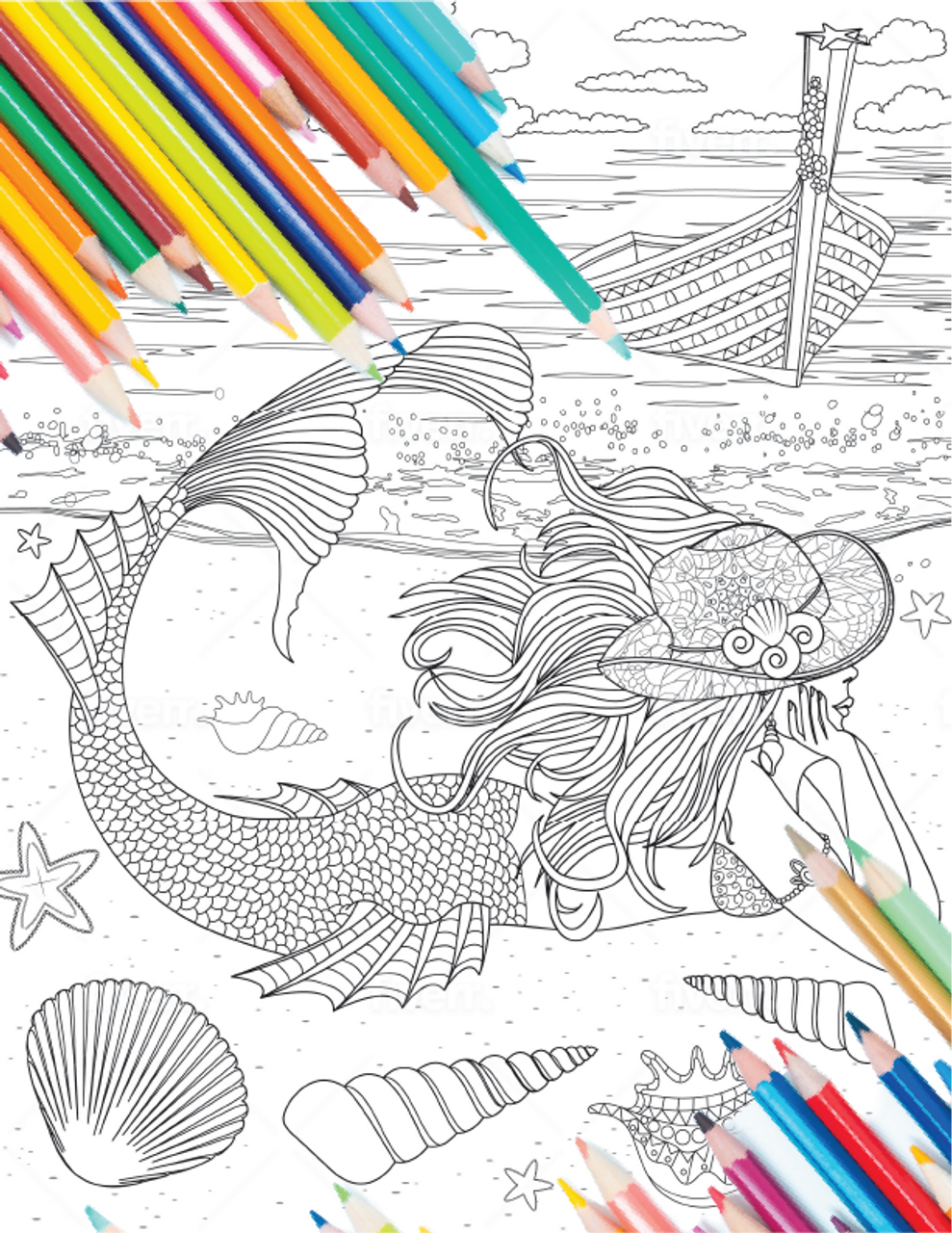 Free download mermaid cowgirl coloring page