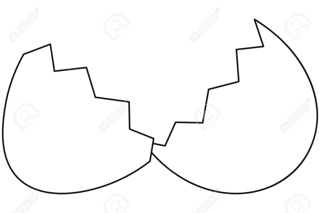 Line art black and white broken egg shell icon poster coloring book page for adults and kids vector illustration for gift card flyer certificate or banner icon patch sticker royalty free svg